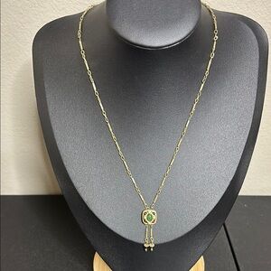 VINTAGE MICHAL GOLAN DELICATE LARIAT SLIDE NECKLACE CHAIN BRASS CABOCHON​​